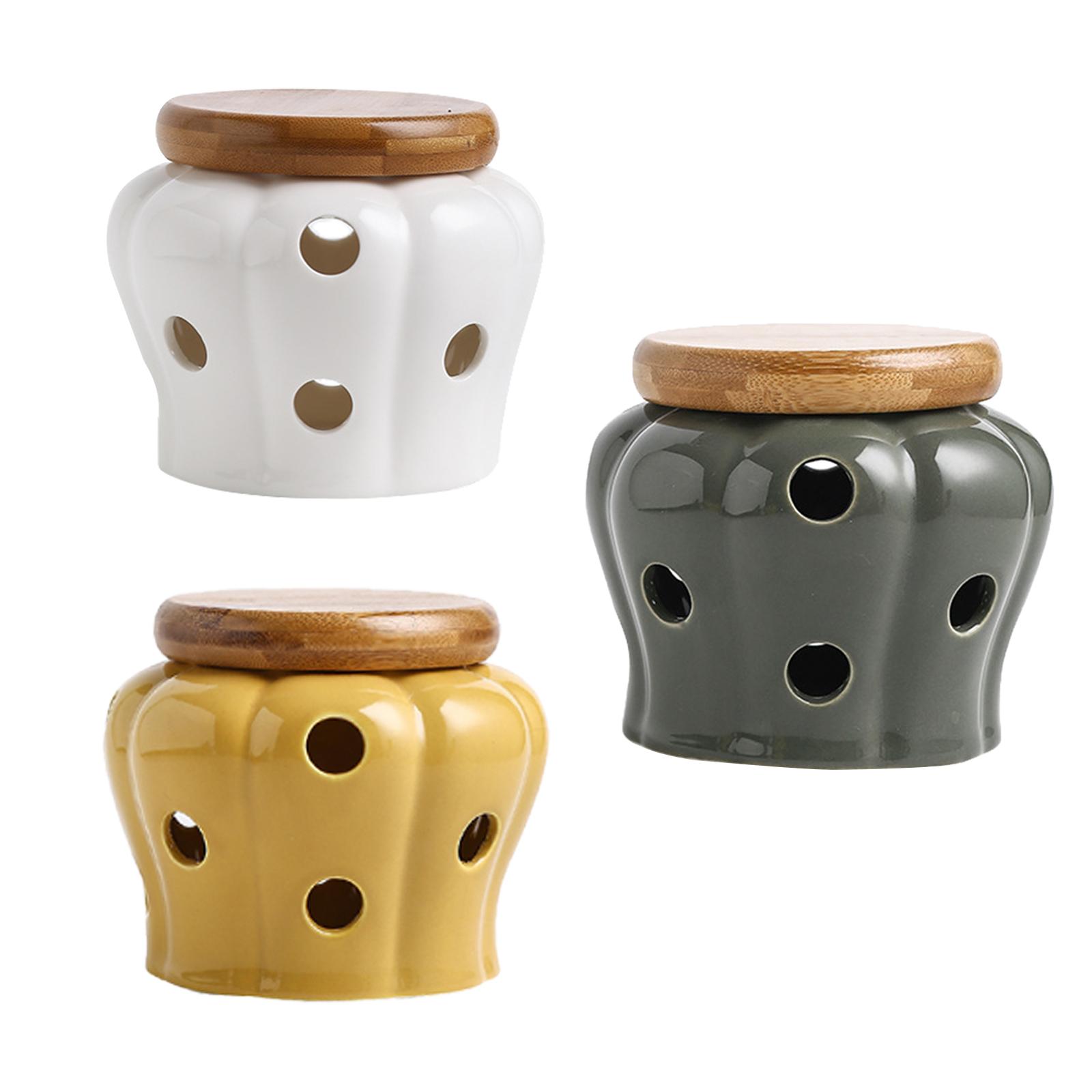 Food Storage Jars With Wooden Lids - Ceramiczny pojemnik na czosnek z drewnianą
