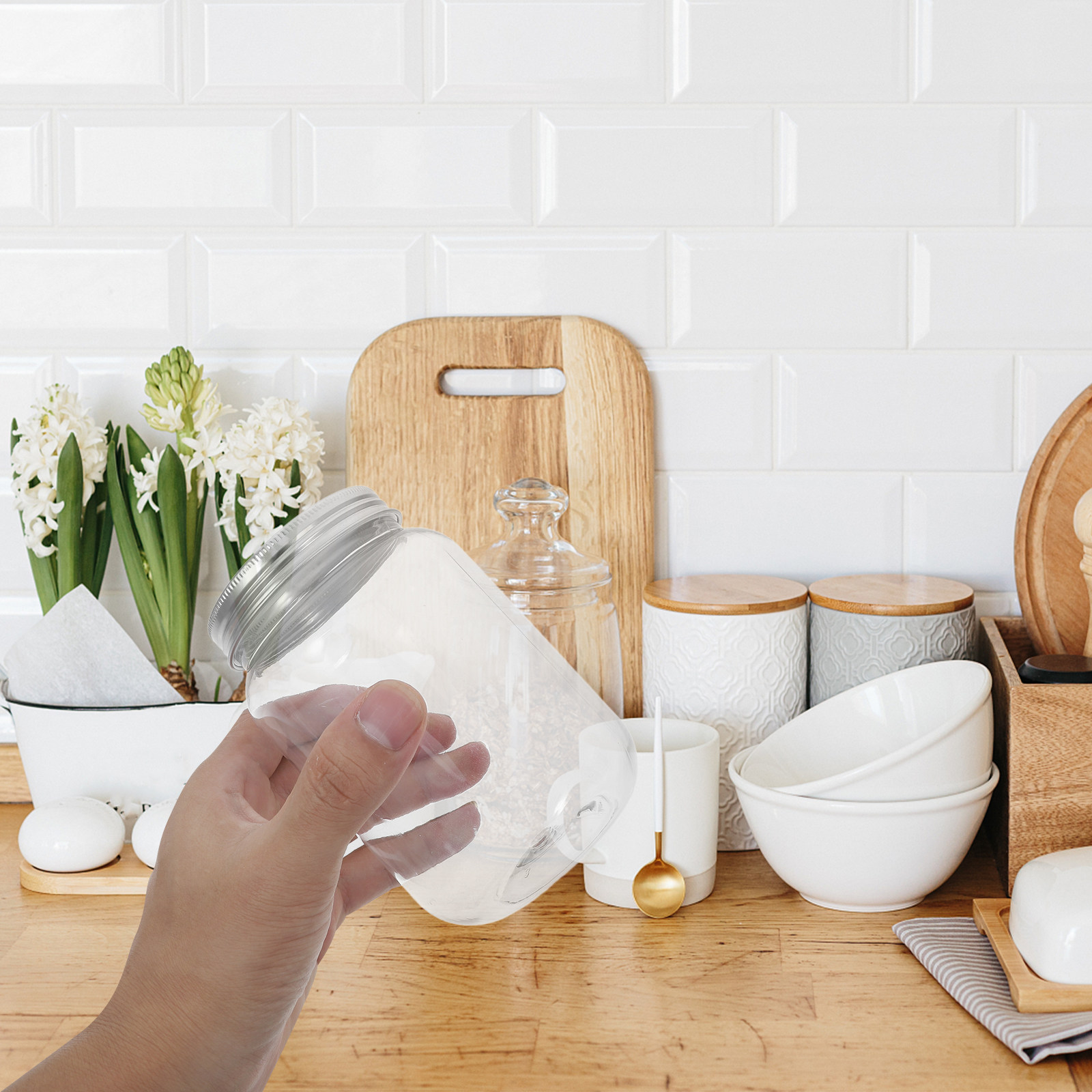 Food Storage Jars With Lids - 4 szt. Przezroczyste plastikowe słoiki z