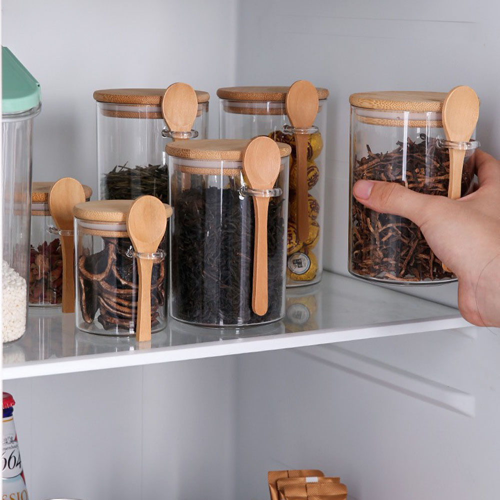 Food Storage Jars With Wooden Lids - Pojemniki plastikowe do przechowywania żywności, szczelne,