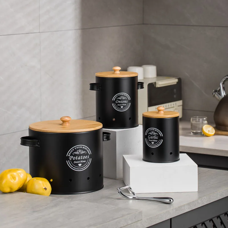 Food Storage Jars With Wooden Lids - Zestaw 3 metalowych pojemników, pojemniki do
