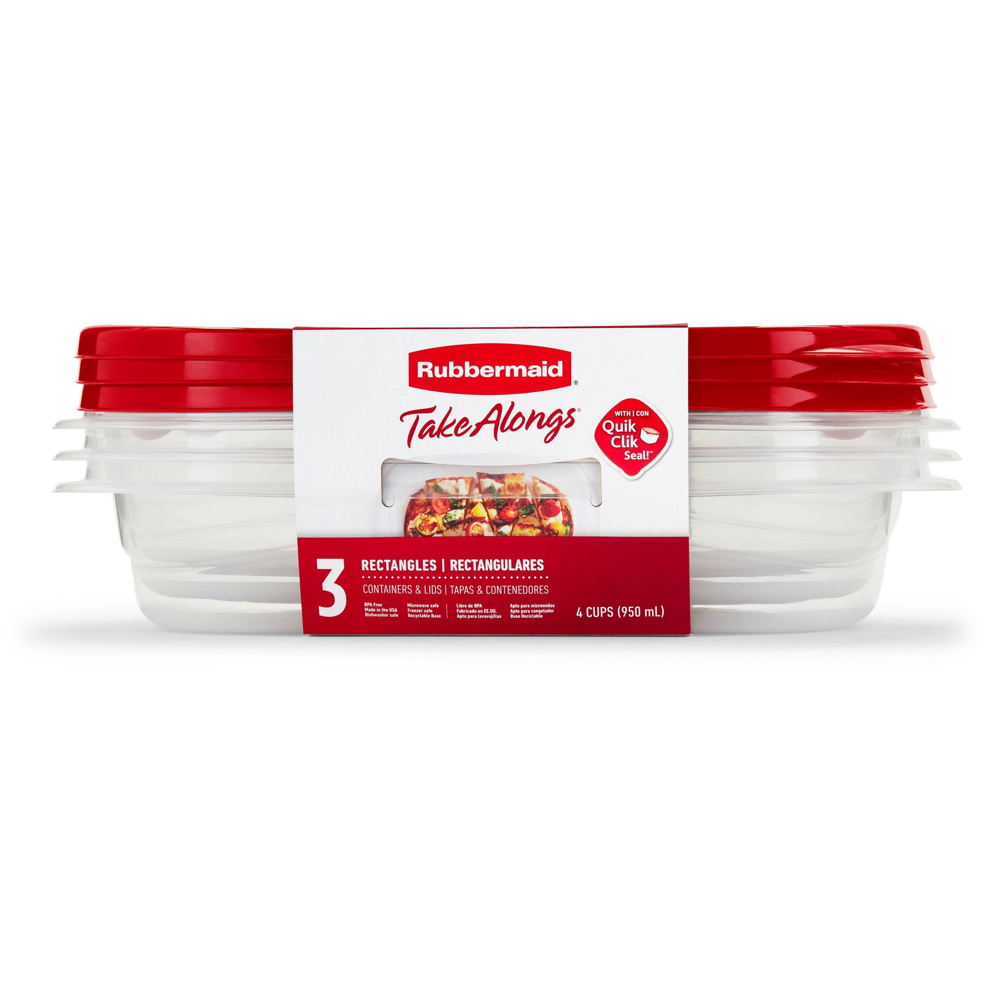 Storage Food Prep - 3 sztuki czerwonych prostokątnych pojemników na