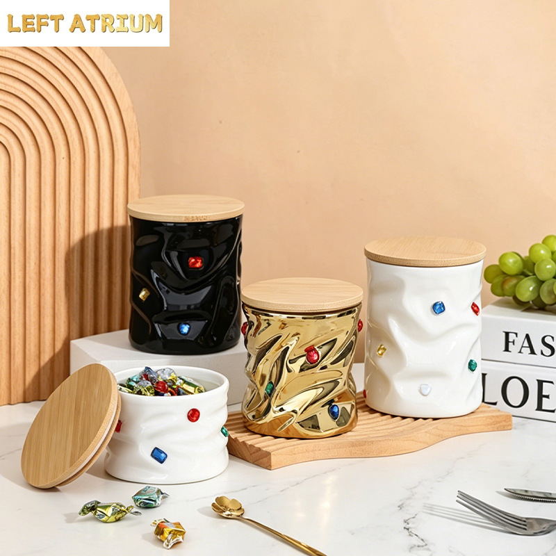 Food Storage Jars With Wooden Lids - Ceramiczny słoik z drewnianą pokrywką, odporny