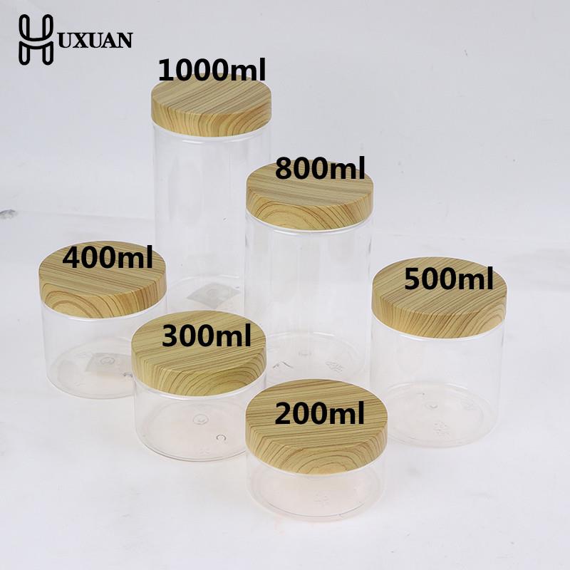 Food Storage Jars With Wooden Lids - 100/200/300/400/500/800/1000ml puste jasne słoiki Pet pojemnik