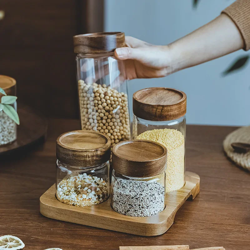 Food Storage Jars With Wooden Lids - Drewniana pokrywa dozownik do pojemników z