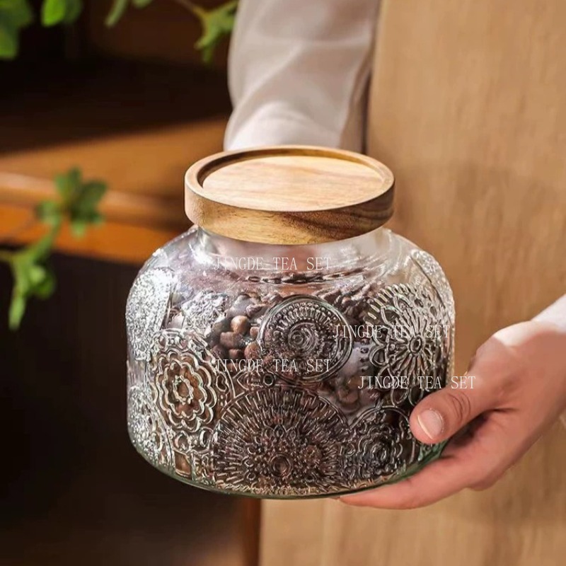 Wytłaczana szklana słoik na he – Food Storage Jars With Wooden Lids recenzja i cena