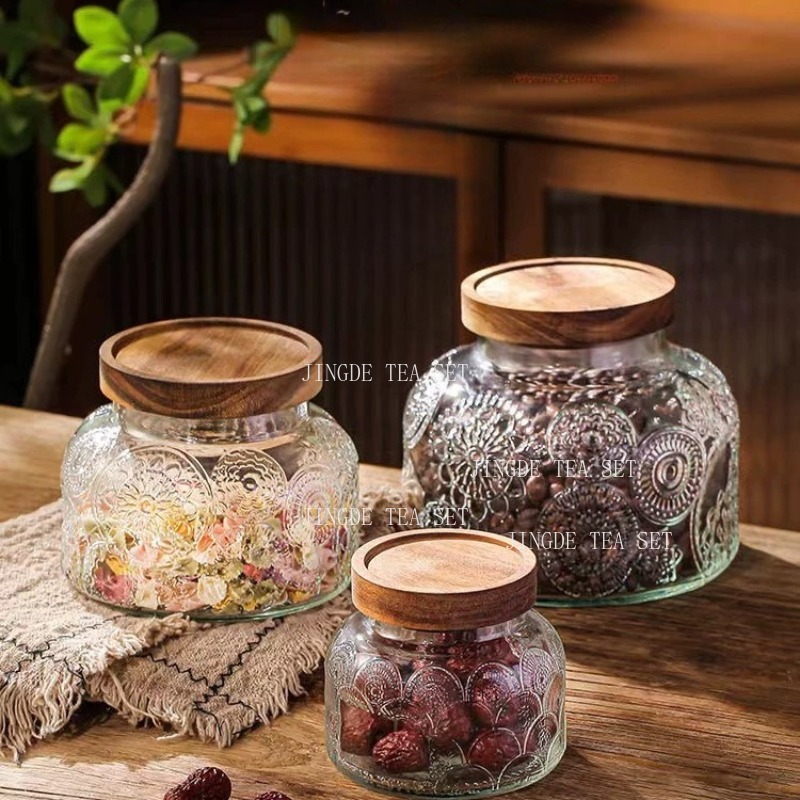 Wytłaczana szklana słoik na he – Food Storage Jars With Wooden Lids recenzja i cena