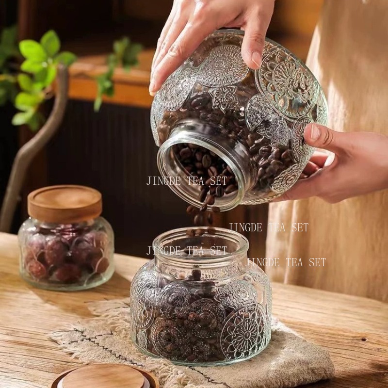 Wytłaczana szklana słoik na he – Food Storage Jars With Wooden Lids recenzja i cena