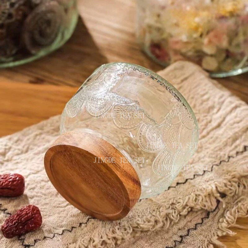 Wytłaczana szklana słoik na he – Food Storage Jars With Wooden Lids recenzja i cena